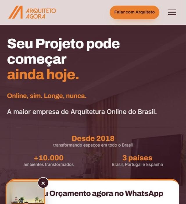 Site do Arquiteto Agora, empresa de arquitetura e interiores online