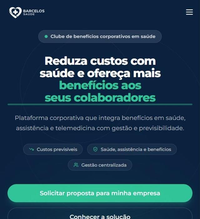 Site da Barcelos Saúde, clube de benefícios corporativos em saúde