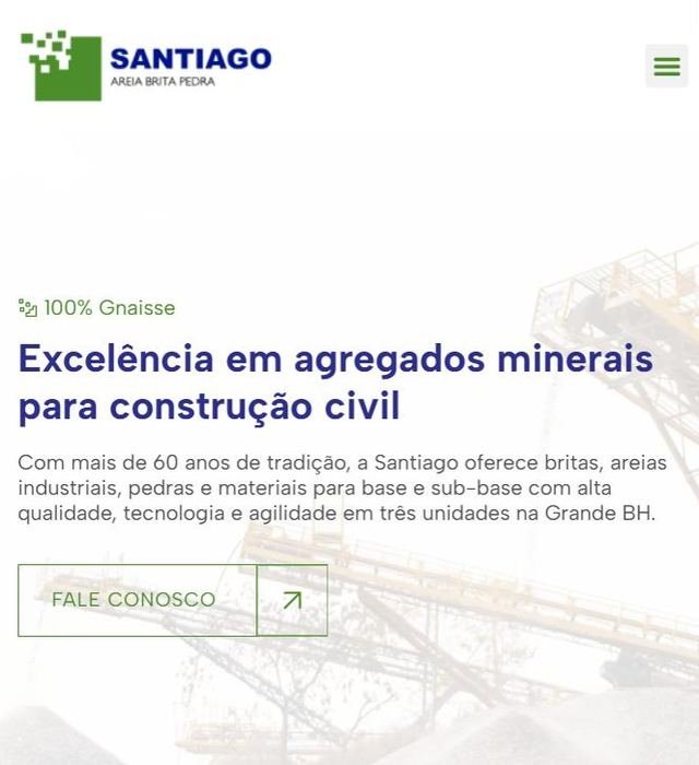 Site da Mineração Santiago, areia, brita e pedra na Grande BH